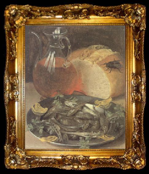 framed  Georg Flegel Still Life with Fish and a Flask of Wine (mk05), ta009-2